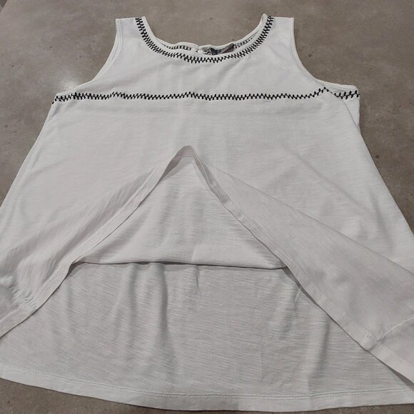 YESSICA Women's White Cotton Blend Sleeveless Tank Top w/Black/Silver Trim - Med - Picture 3 of 9